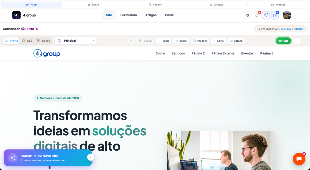 Construtor de sites com a Otto IA na 4.works