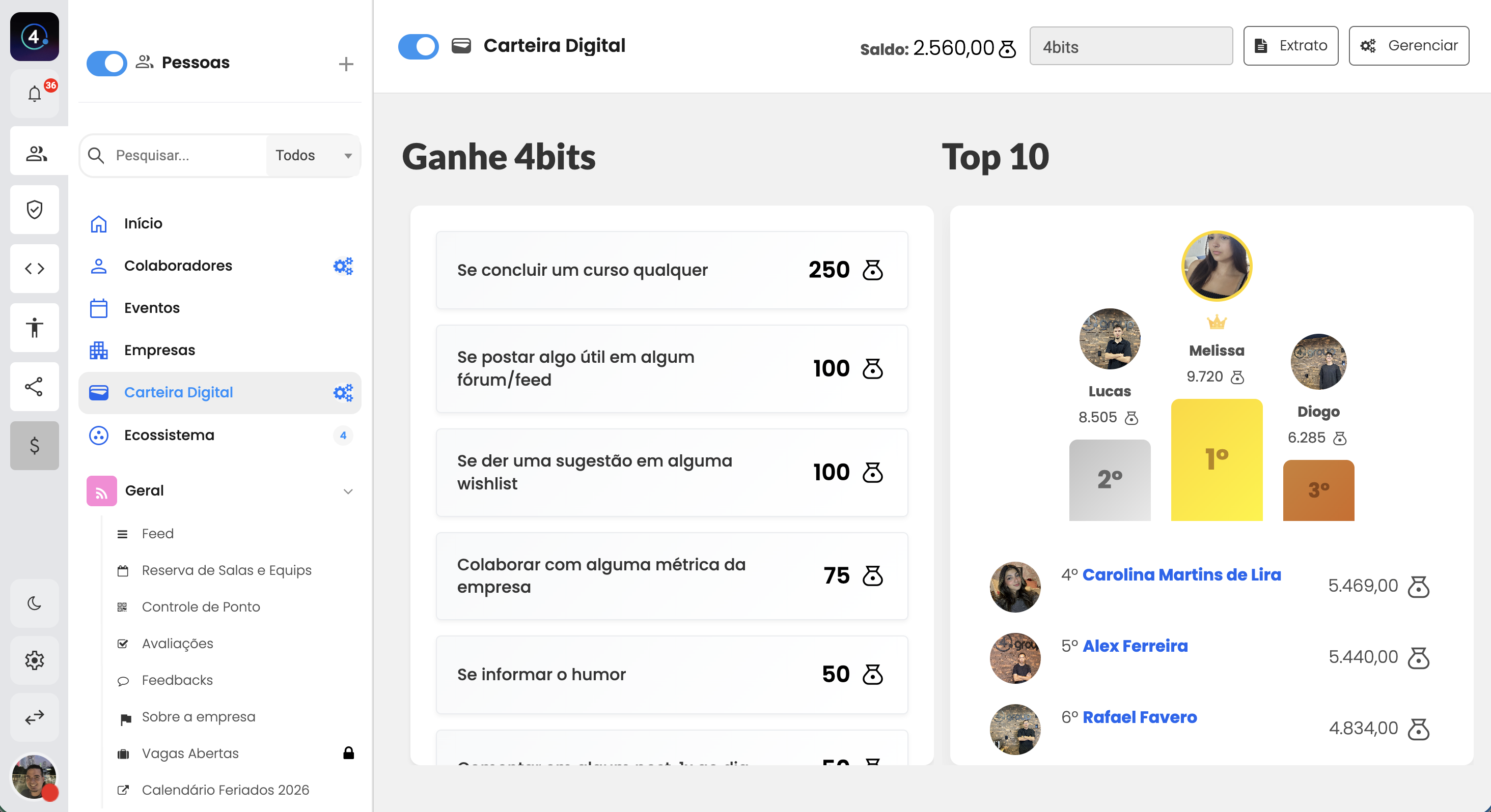 Comunidade da 4.works com feed de publicações e ranking de membros